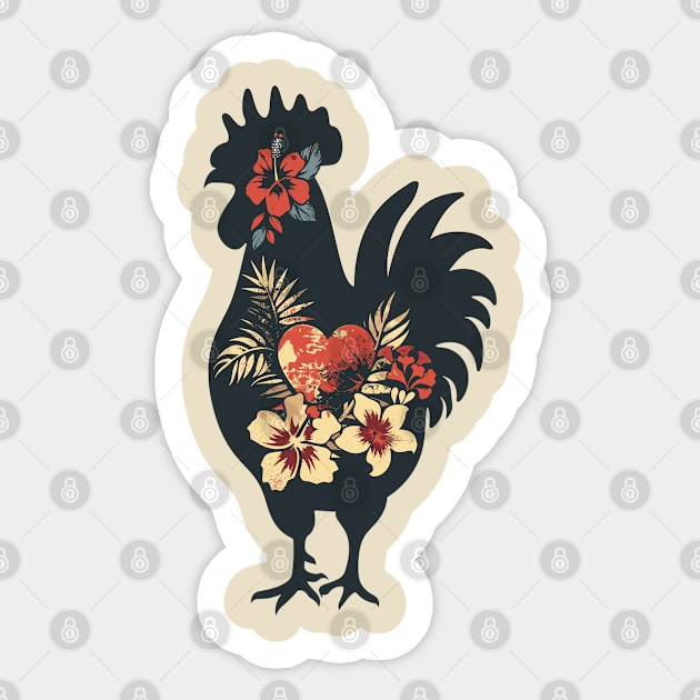 Vintage Botanical Flower Rustic Garden Adore Flower Chickens Sticker by RetroZin